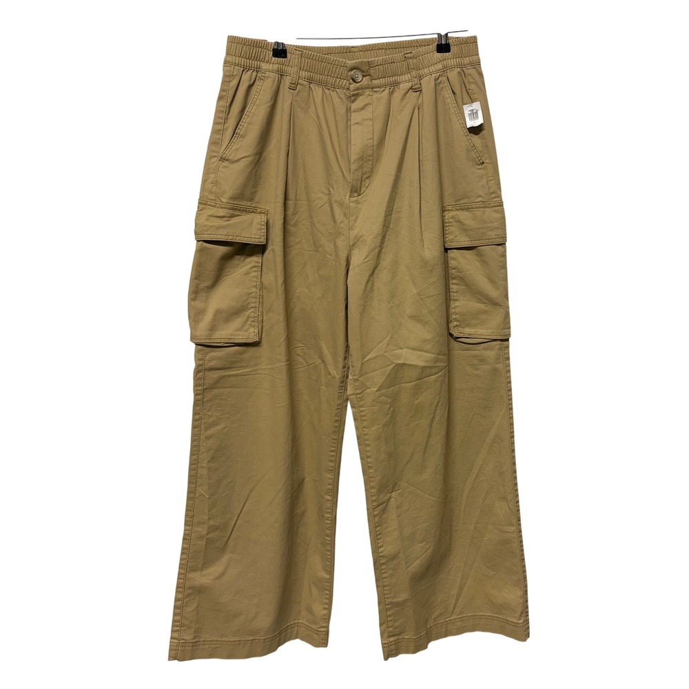 Old Navy Womens Tan Khaki Wide Leg Cargo Pants Comfort Waist L NEW